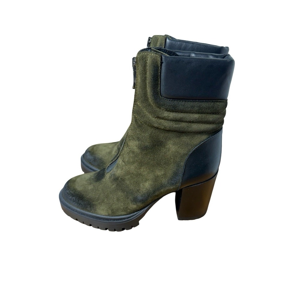 Emanuele Crasto Chunky Heel Distressed Green‎ Ankle Booties Leather Boots Suede